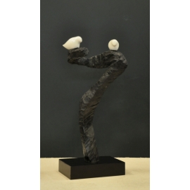 y15760立體雕塑.擺飾  立體擺飾系列  動物、人物系列 砂岩樹枝造型鳥二
